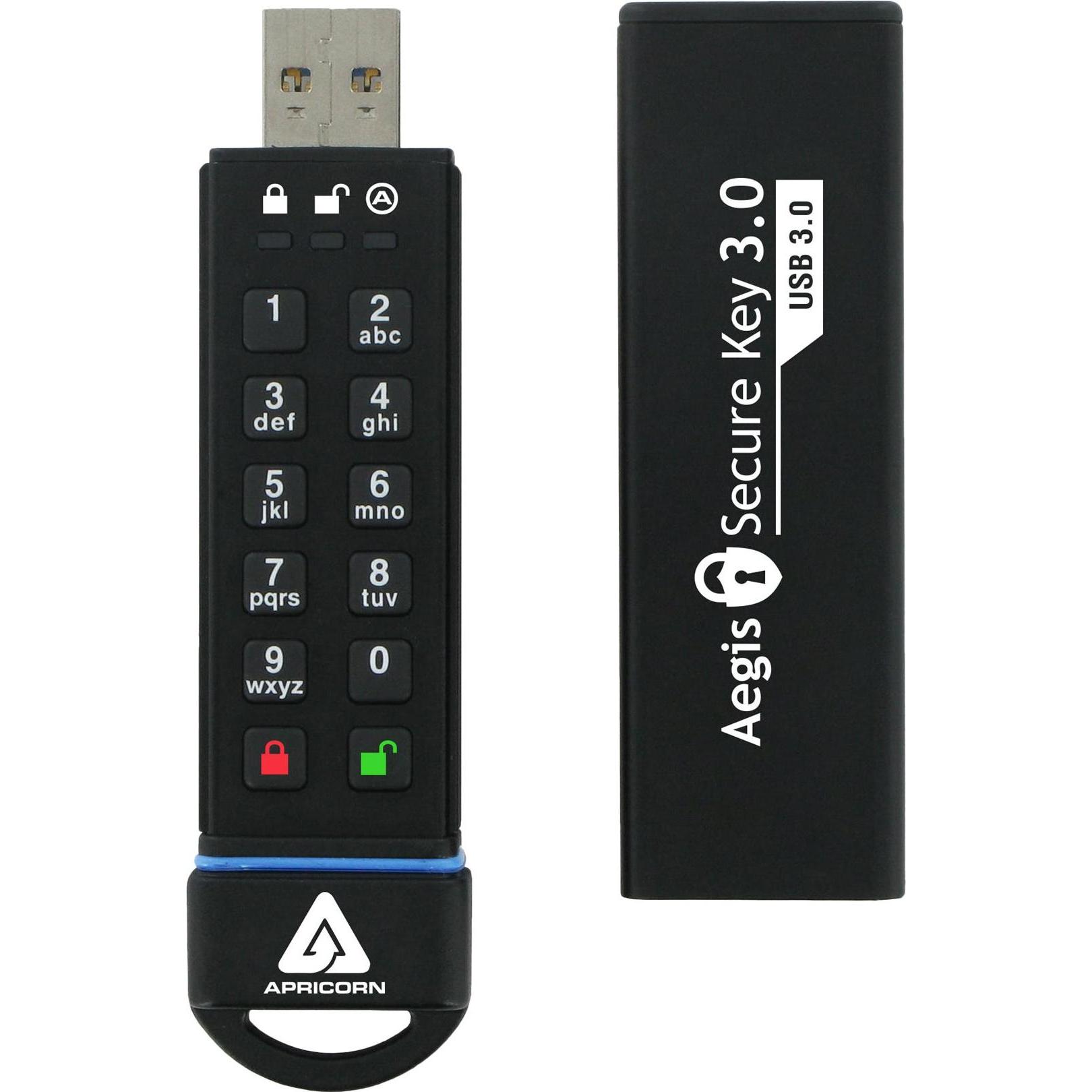 Apricorn SecureKey (30 GB, USB 3.0, USB-A), USB Stick, Schwarz