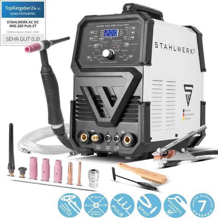 Stahlwerk Digitales Schweissgerät AC/DC WIG 200 Puls Pro IGBT Inverter 200A (Inverterschweissgerät)