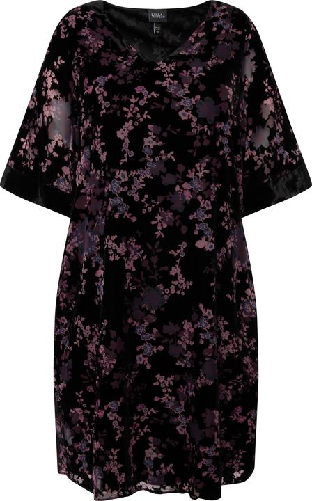 Produktbild Ulla Popken Samtkleid, A-Linie, V-Ausschnitt, 3/4-Arm, Midikleid (50, 52)