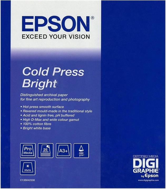 Immagine prodotto Epson Cold Press Bright, 25 fogli (330 g/m², A3+, 25 x)