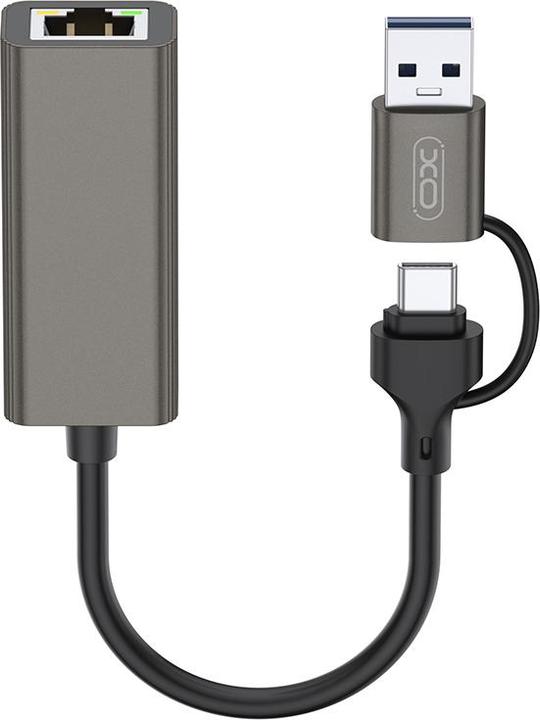 Actual product image xO adapter HUB HUB018 2w1 USB-USB-C - RJ45 gray