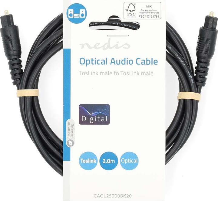 Productafbeelding Nedis Optische audiokabel - Toslink male | Toslink male | 1,00 m | Rond | PVC | Zwart | Lab (1 m, TOSLINK)