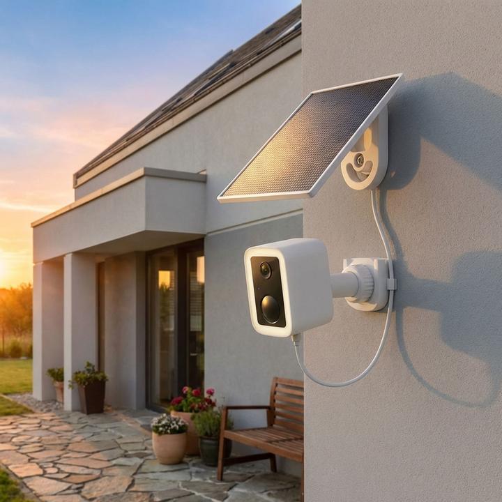 Ideoon WLAN Solar Überwachungskamera Aussen 3MP, Autarke IP66 Funkkamera mit Flutlicht, App-Steuerung