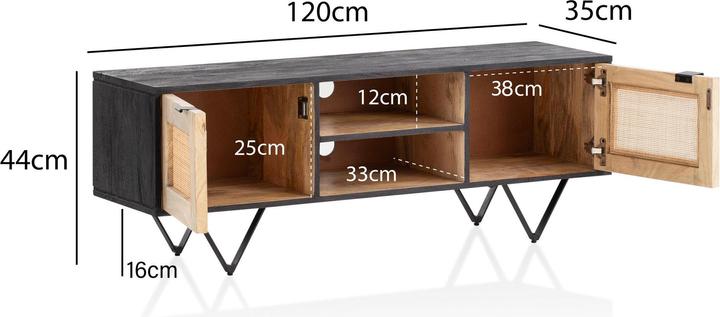 Actual product image FineBuy Lowboard FB98189 solid wood black (120 x 35 x 44 cm)