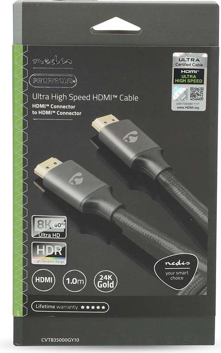 Produktbild Nedis Ultra High Speed ​​HDMI -Kabel - 48 Gbps - 1 m - rund - Metall - Anthrazit (1 m)