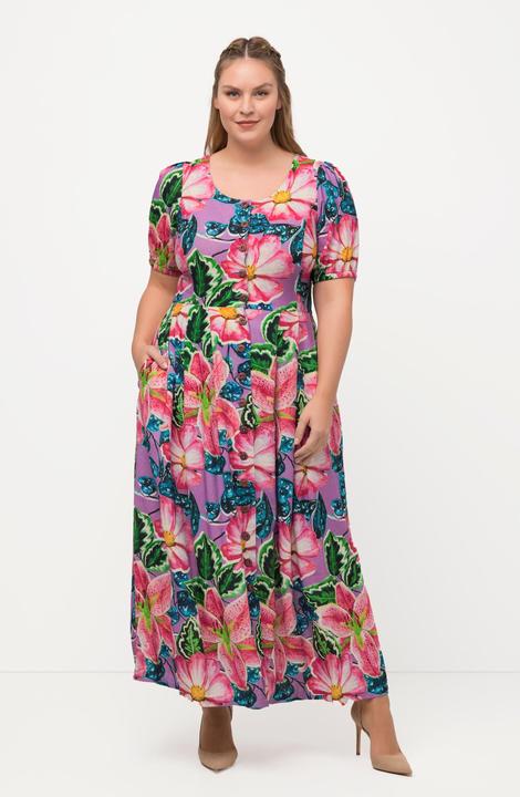 Image du produit Ulla Popken Robe champêtre en lin mélangé. Décolleté rond et manches courtes. (46)