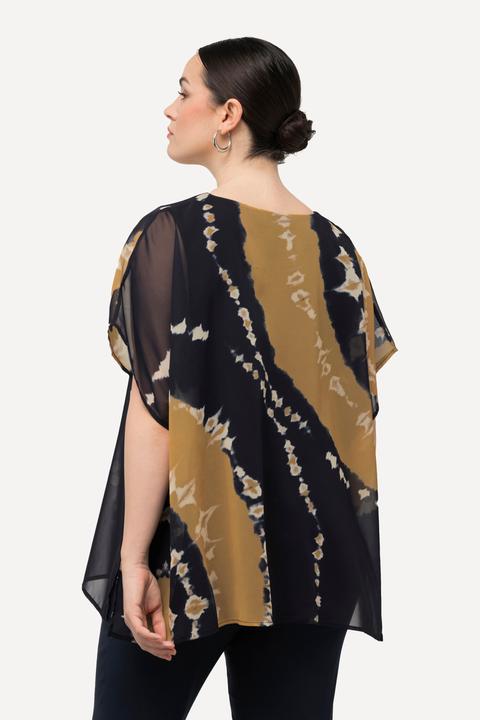 Immagine prodotto Ulla Popken Tunica a doppio strato con stampa batik, scollo a girocollo e mezze maniche (46, 48)