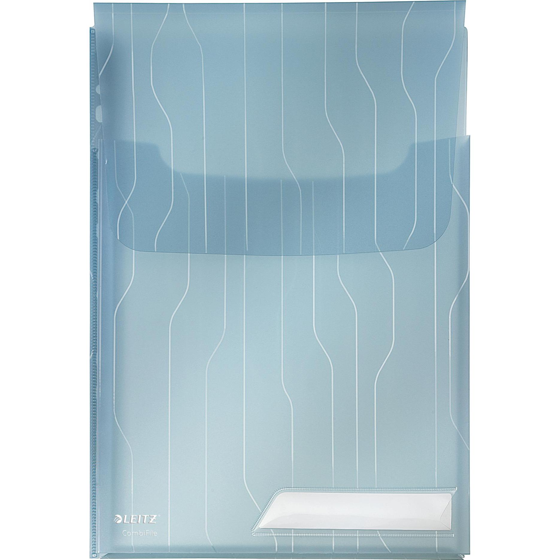 Leitz, Mappe, Sicht-/Prospekthülle CombiFile Maxi, A4, PP, blau 0,20 mm, genarbt, Kombination aus Prospekthü (A4, 3 x)