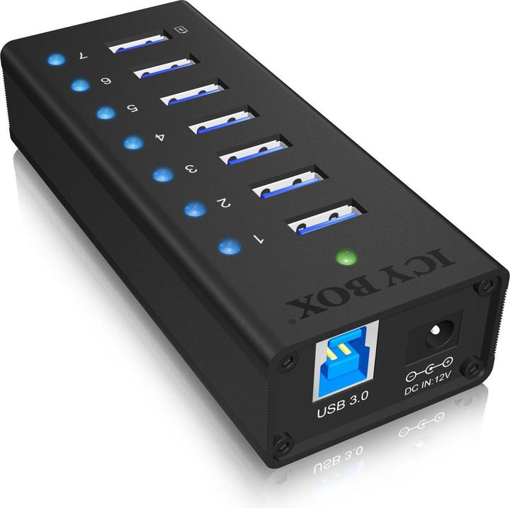 Immagine prodotto Icy Box ICY BOX Hub mit Ladefunktion & Aluminium-Gehäuse IB-AC618 (USB-B, 7 Porti)