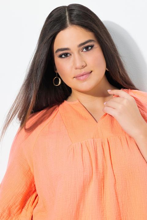Produktbild Ulla Popken Musselin-Bluse, A-Linie, Tunika-Ausschnitt, Halbarm (46, 48)