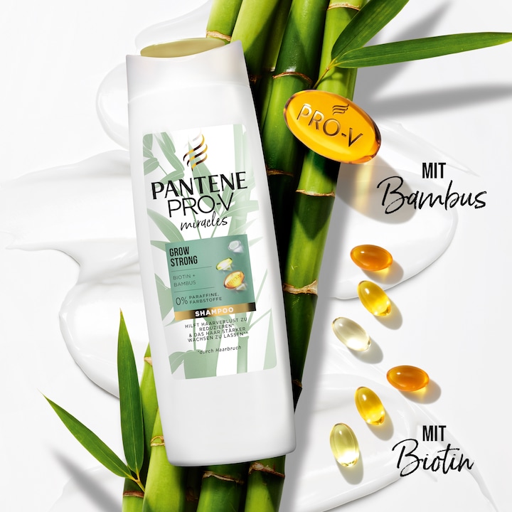 Actual product image Pantene Miracles Grow Strong Shampoo With Biotin And Bamboo, 250 ml (250 ml, Liquid shampoo)