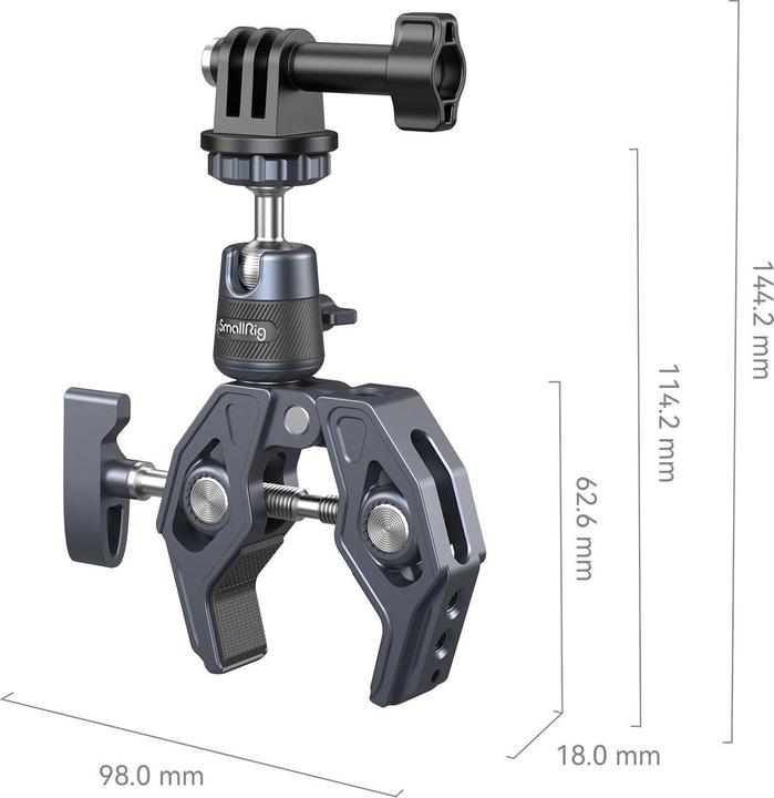 Immagine prodotto SmallRig Morsetto Super con attacco a testa sferica a 360° per fotocamere d'azione 4102B