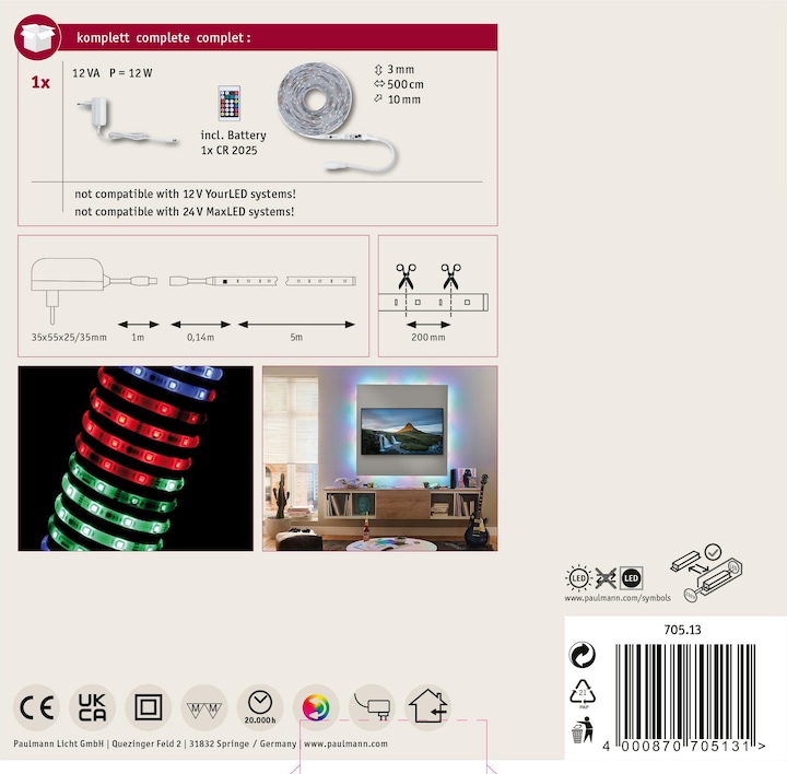 Actual product image Paulmann SimpLED Stripe Set (Multicoloured, 504 cm, Indoor)