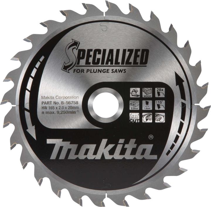 Makita B-56699 HM-Säge 165X2X20mm 15° T28 SPEZIELL für Tauchkreissägen