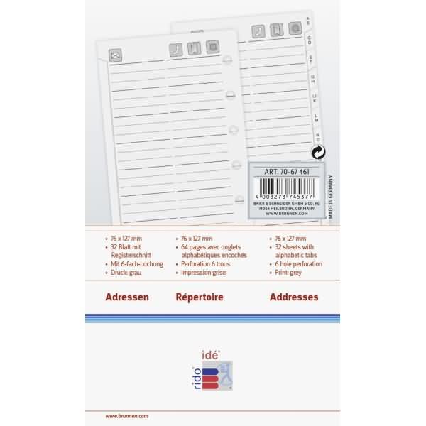 Image du produit Idé Adresses Timing 3 76x127mm 7067461.2 24 feuilles (A7, Allemand, Français, Italien, Anglais)