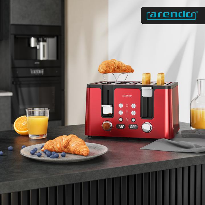Produktbild Arendo Toaster 4 Scheiben Kurzschlitz, Wärmeisolierendes Doppelwandgehäuse, Edelstahl, Automatik, 1750 W
