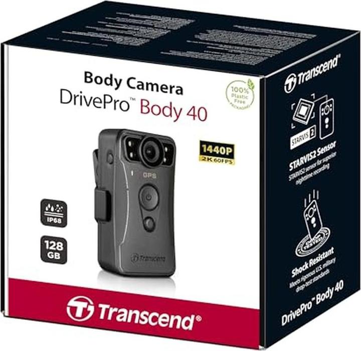 Produktbild Transcend Bodycam DrivePro 40 128GB 1440p,2K,QHD,60FPS (WLAN, Akku, Bluetooth, 2K)