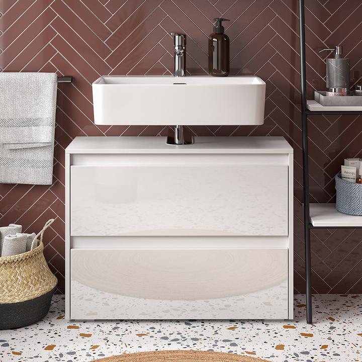 Immagine prodotto Vicco Waschbeckenunterschrank Majest, Weiss/Weiss Hochglanz, 80.1 x 62 cm mit 2 Schubladen (80.10 x 30.10 x 62 cm)