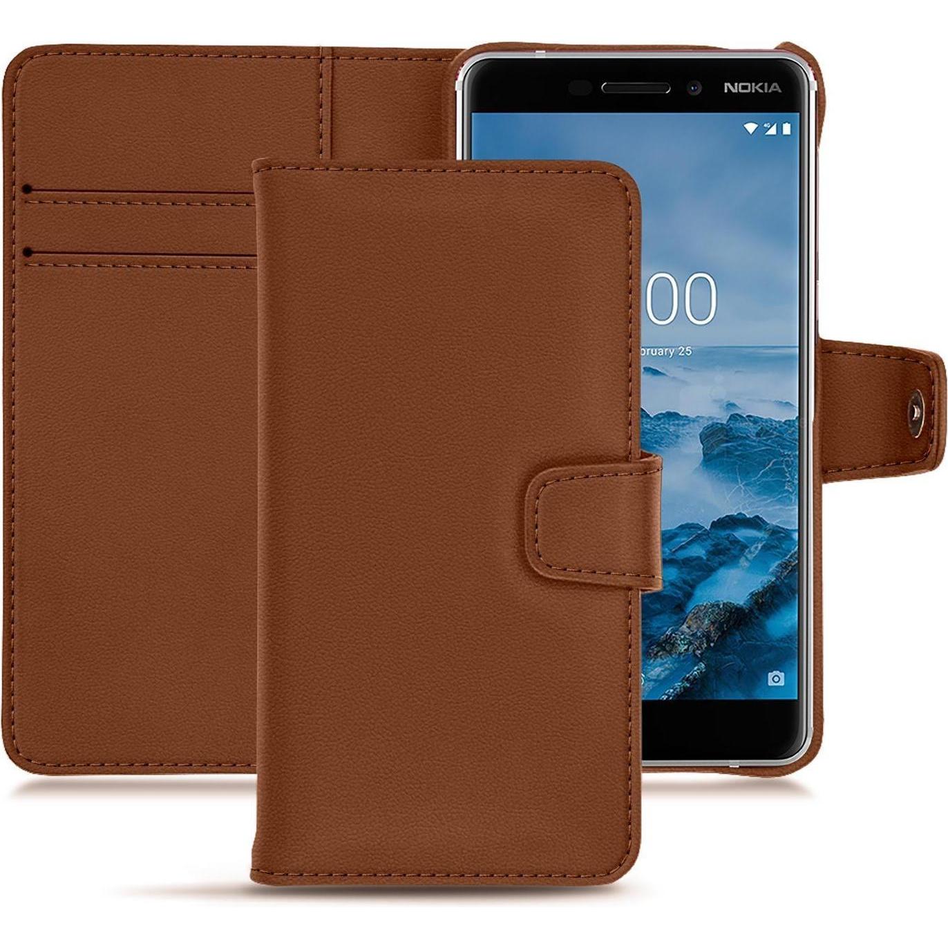 Noreve Lederschutzhülle Wallet (Nokia 6 (2018)), Smartphone Hülle, Braun