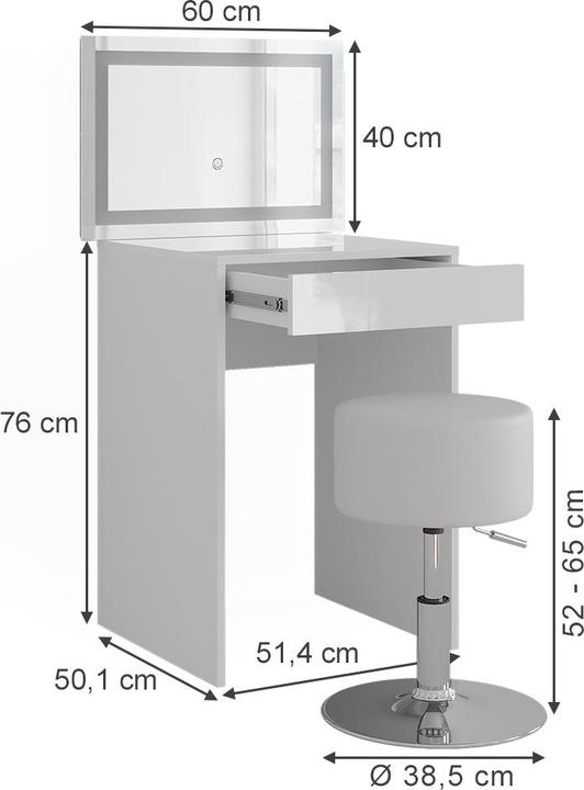 Actual product image Vicco Sherry with LED mirror and stool (51.40 x 50.10 x 76 cm)