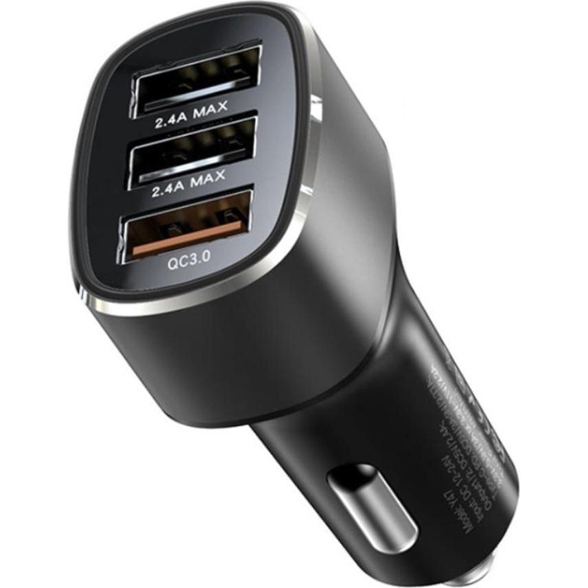 Yesido - Car Charger (Y46) - 3x USB, 2.4A, Q.C3.0, Fast Charging, 42W - Black, Adattatore per auto, Nero