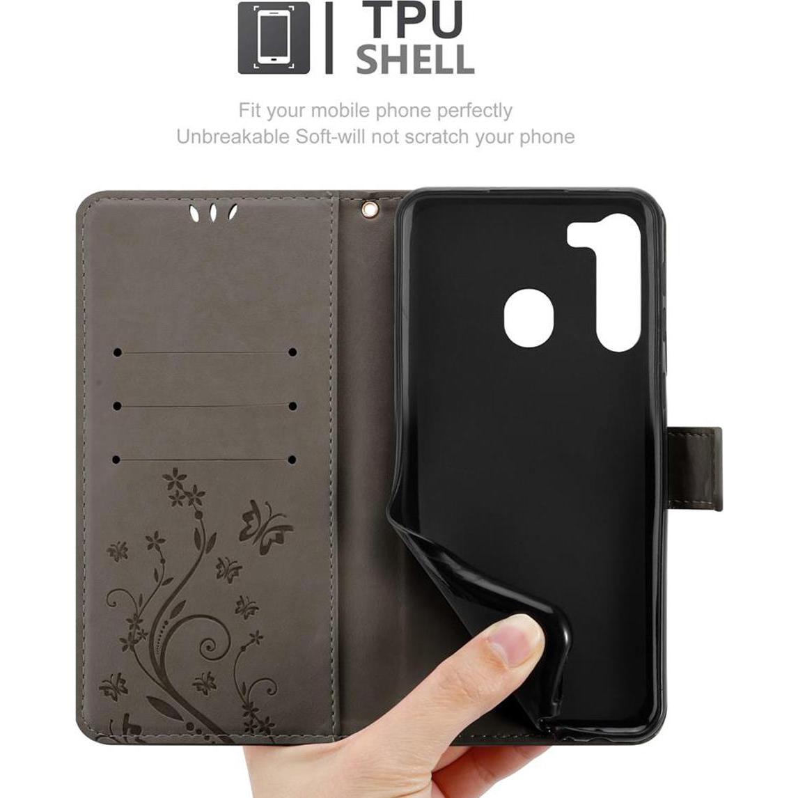 Thumbnail - Cadorabo Flower Book Hülle (Samsung Galaxy A21), Smartphone Hülle, Grau