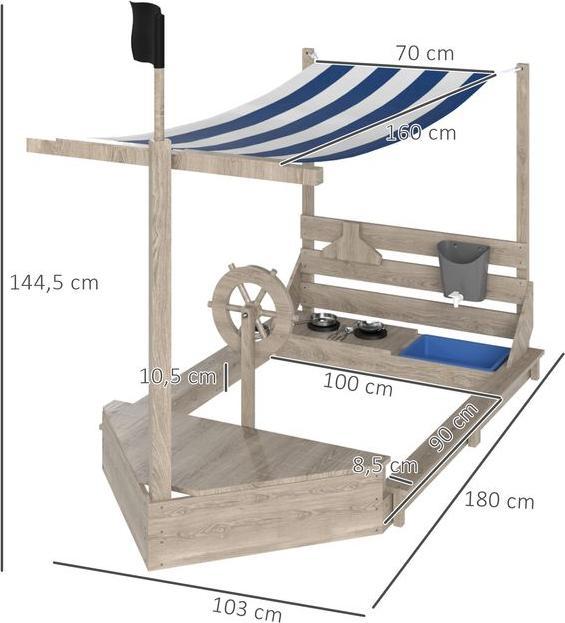 Actual product image Swisshandel24 Sandkasten Sandkiste gross mit Abdeckung im Schiff Design Matschekiste aus Holz, grau