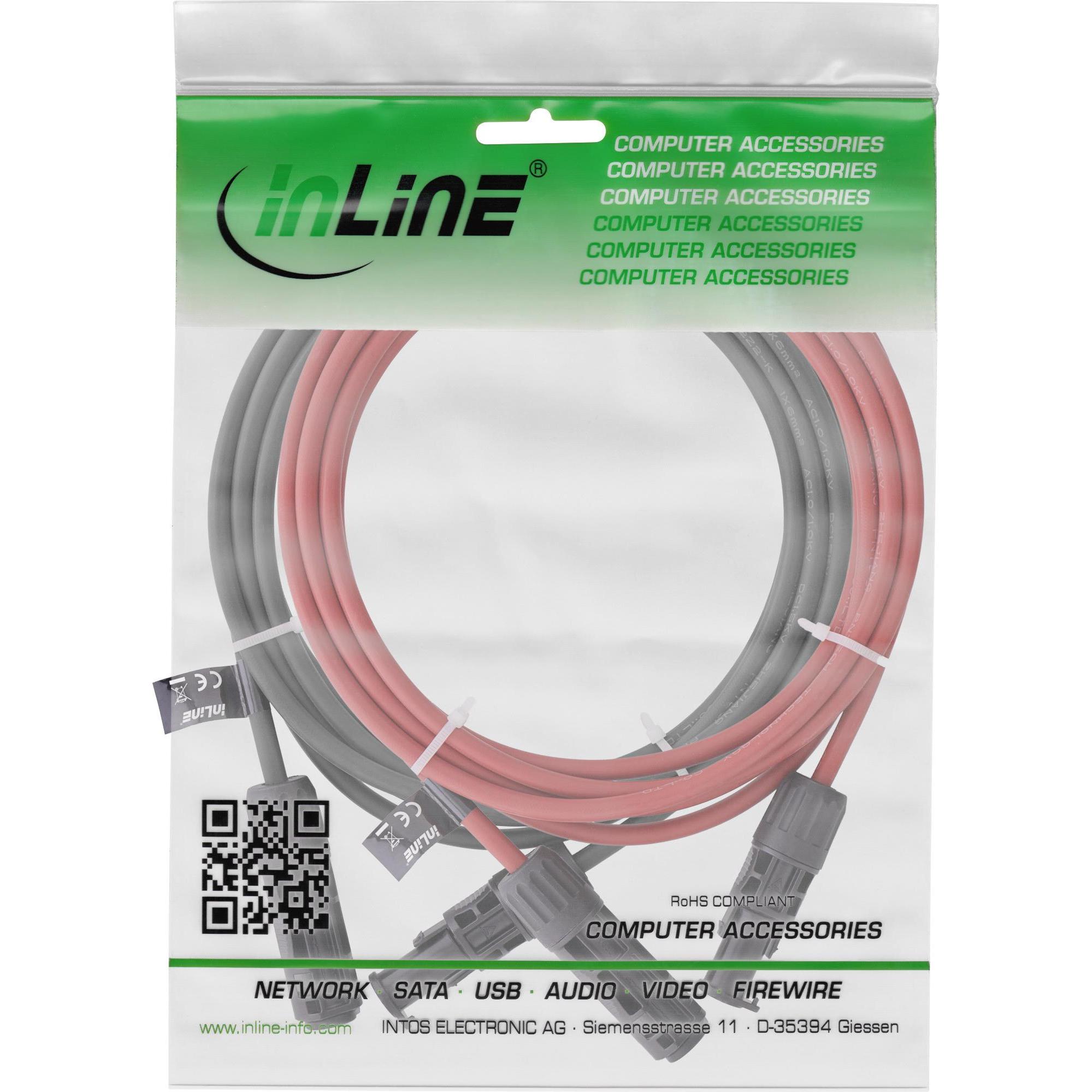 InLine, Zubehör Solarenergie,  Solarkabel Verlängerungs-Set inkl. Solarstecker 4mm² schwarz/rot 5m (Solarkabel)