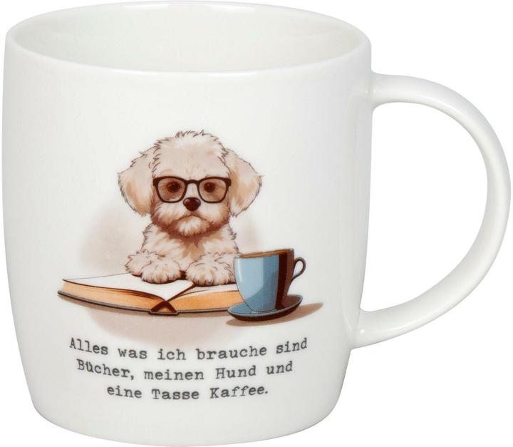 Könitz Teetasse Bücher, Hund & Kaffee 400 ml, Weiss (400 ml, 1 x)