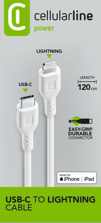 Image du produit Cellularline Power Cable 120cm - USB-C to Lightning (1.20 m, USB 3.2 Gen 1)