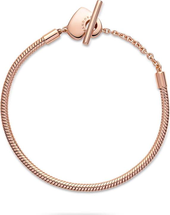 Image du produit Pandora 14k or rose Moments Heart T-Bar Snake Chain Bracelet (17 cm, Métal, plaqué or rose)