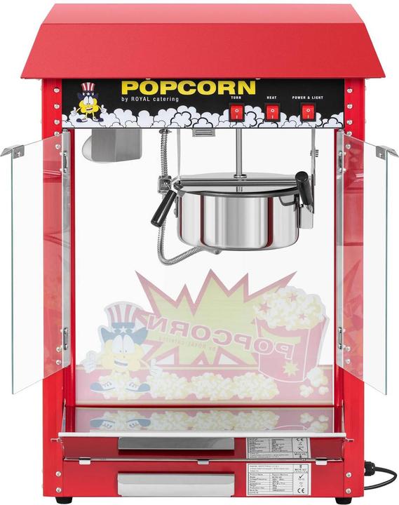 Immagine prodotto Royal Catering Piccola macchina per popcorn - Potenza 1600 W, acciaio inox, vetro temperato, rivestimento in teflon