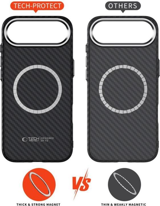 Image du produit Tech-Protect Ion Carbon MagSafe Case für iPhone 17 Air – Schwarz und Silber (Apple iPhone 17 Pro)