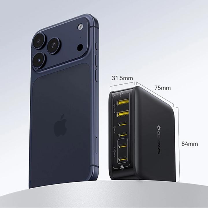 Actual product image Baseus - Wall Charger EnerFill FH21 (E0120T) - 4x Type-C, 2x USB, 120W, GaN Technology, 1.5m - Black (120 W, 6 ports)