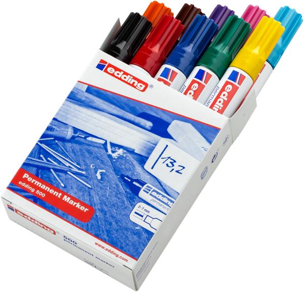 Image du produit Edding 500 (Noir, Bleu, Vert, Rouge, Jaune, Orange, Marron, Violet, Pink, Bleu clair, 2 mm, 10 x)