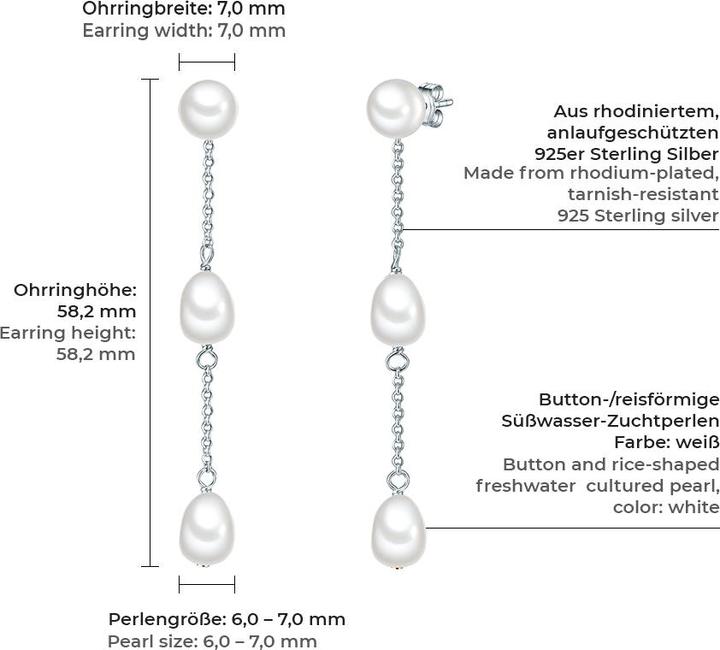 Produktbild Valero Pearls Damen Sterling Silber Süsswasser-Zuchtperlen silber - 15036 (Sterling Silber)