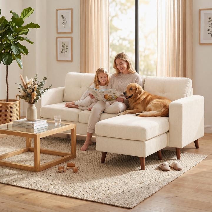 Immagine prodotto Homcom Ecksofa Polyester Cremeweiss (Divano ad angolo)
