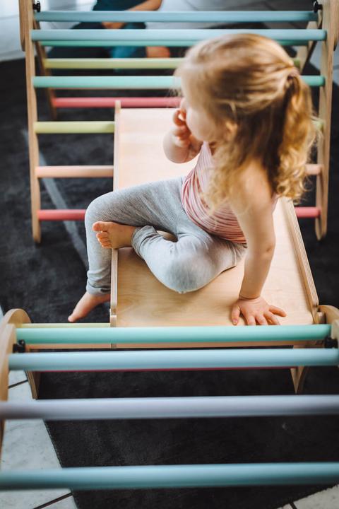 Actual product image Tissi Pikler triangle + climbing arch and slide with climbing clouds Pastel colourful