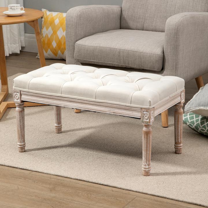 Produktbild Homcom Sitzhocker Polyester, Gummiholz Cremeweiss (40 cm)