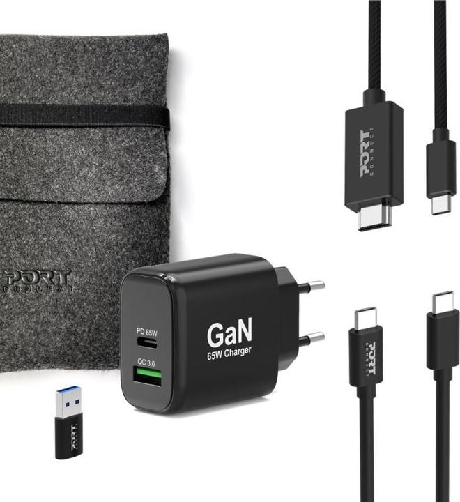 Image du produit Port Designs Alimentation USB GaN USB A + USB C 65W avec câbles (65 W, 2 ports)