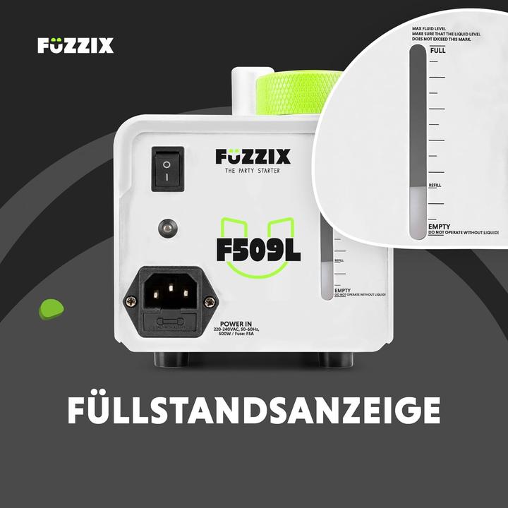 Actual product image Fuzzix F509LW Party Smoke Machine with 9 built -in RGB LEDs incl 2L smoke fluid - White