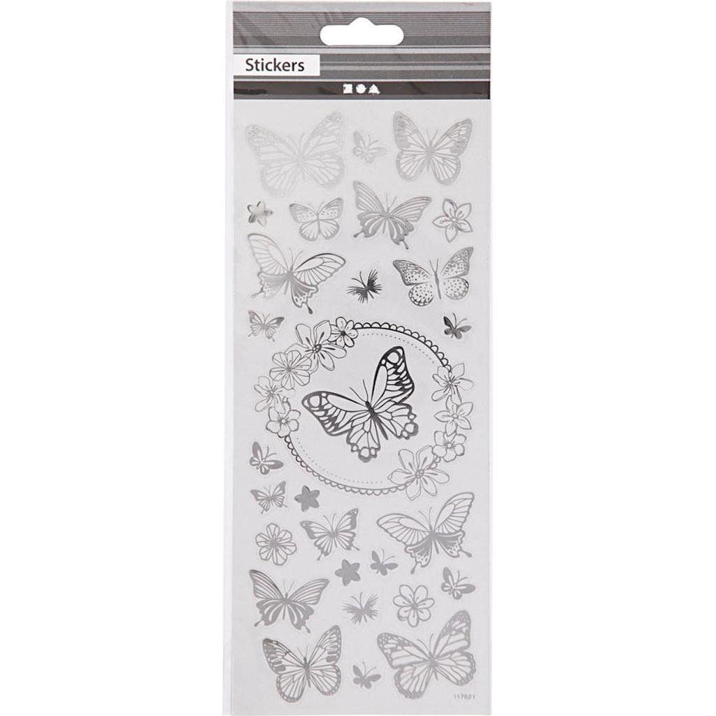 Thumbnail - Creativ Company, Sticker, Aufkleber Silberne Schmetterlinge, 1 Blatt