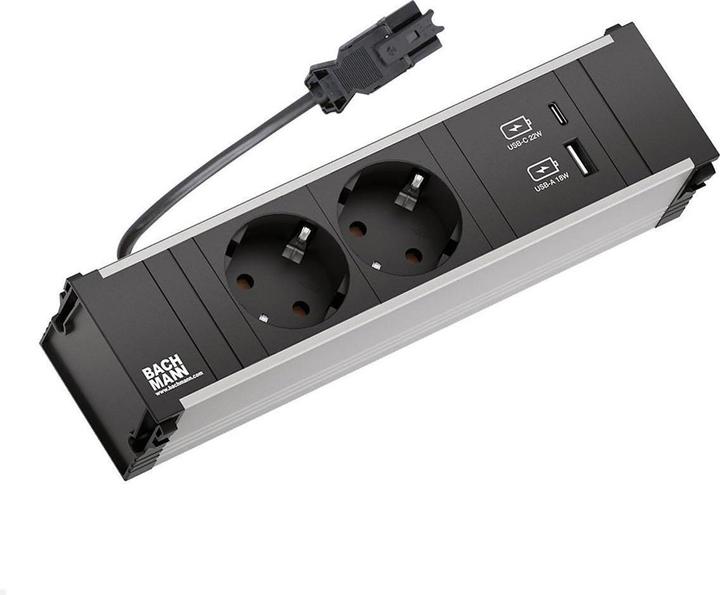 Productafbeelding Bachmann CONI module rek 3-voudig 2x stopcontact 1x USB lader A/C (912.233) (2 x, CEE 7/3, 0.20 m)