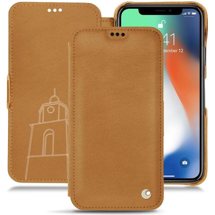 Noreve Lederschutzhülle horizontal (Apple iPhone XS Max), Smartphone Hülle, Braun