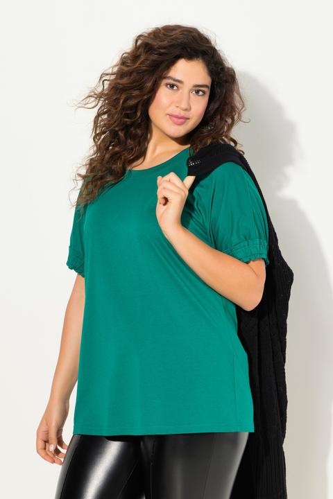 Actual product image Ulla Popken Ruffled Short Sleeve Scoop Neck Modal Tee (46, 48)