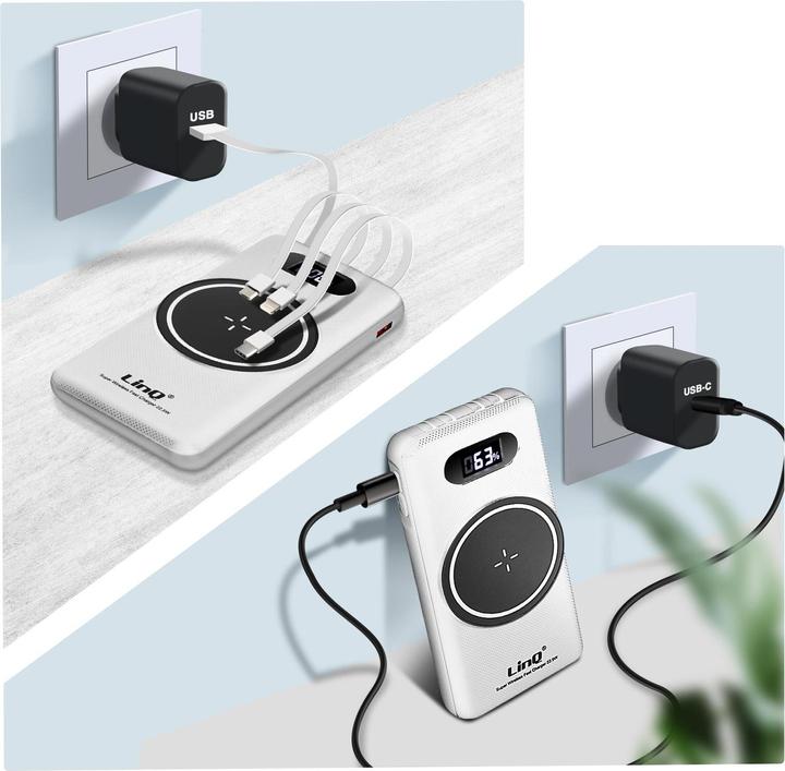 Actual product image LinQ 15,000mAh Powerbank Wireless Charging + USB / USB-C + Multi-Cable (15000 mAh)