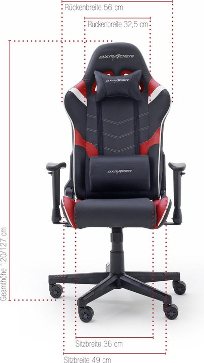 DXRacer Chaise de jeu P Series PF188-NRW Chaise de jeu, noir-rouge-blanc