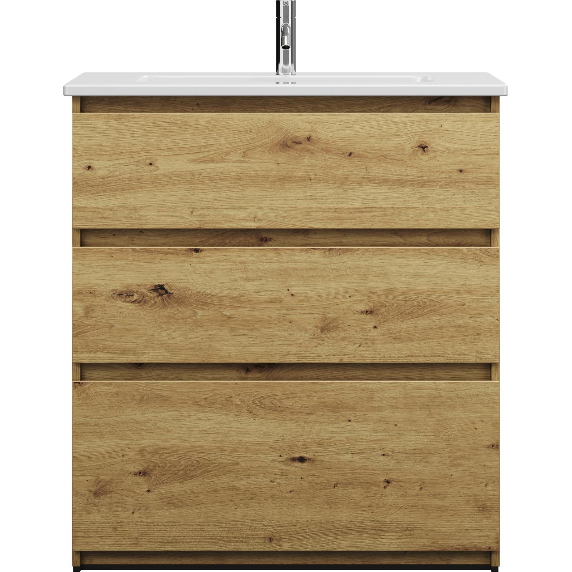 burgbad, Badmöbelset, Lin20 tiefer Keramik-Waschtisch inklusive Waschtischunterschrank 3 Auszüge, 830x415x912mm