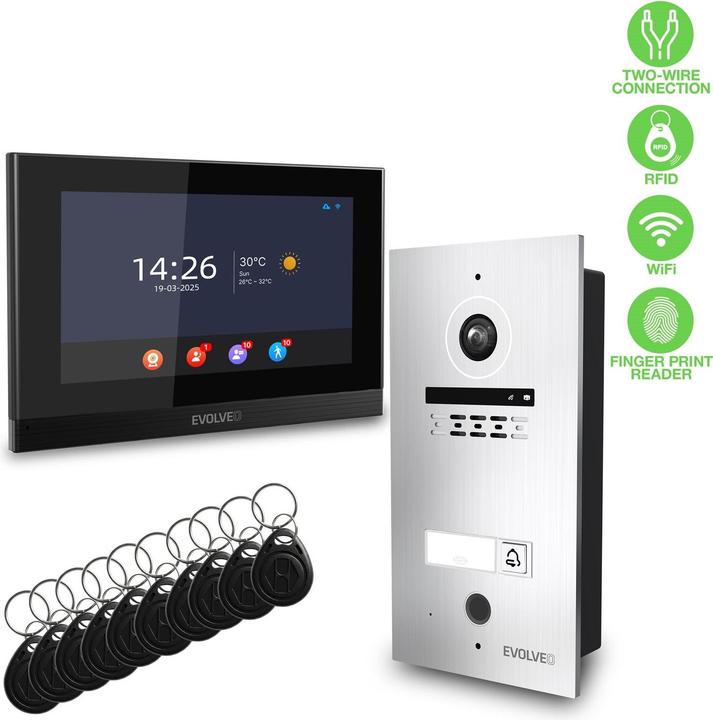 Actual product image Evolveo DoorPhone ID-1, 2drátový videotelefon s RFID, otiskem prstu a podporou ONVIF kamer (Ethernet, Funk, RFID-blocking)