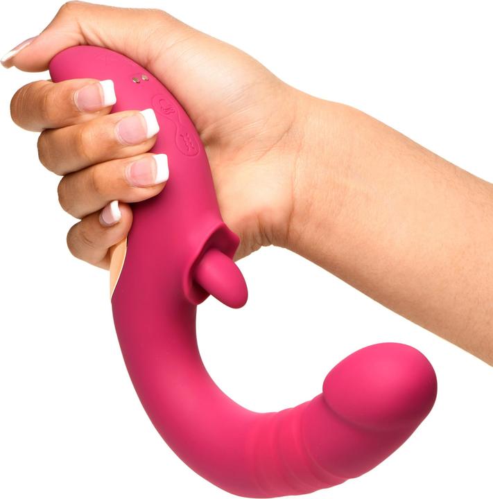 Actual product image Lickgasm XR Brands - Tease & Please Licking & Thrusting Vibrator - Pink